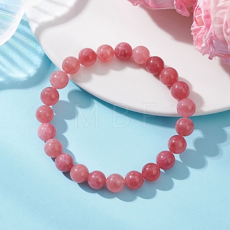 Natural Quartz Imitation Strawberry Quartz Beaded Stretch Bracelets for Women BJEW-JB13141-1
