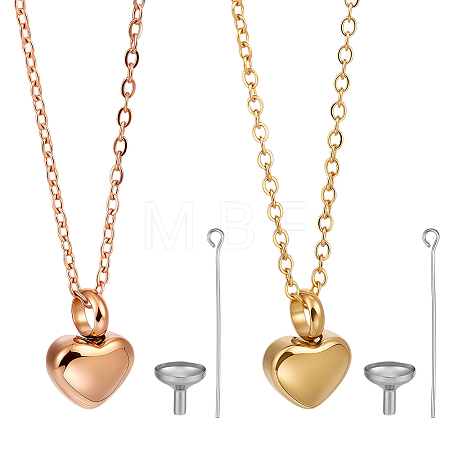 2Pcs 2 Colors 304 Stainless Steel Heart Urn Ashes Necklaces NJEW-CN0001-28B-1