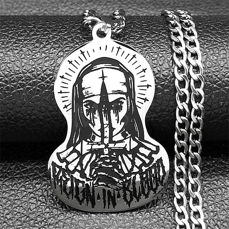 201 Stainless Steel Odin Rune Cross Nun Pendant Twisted Chain Necklaces for Men NJEW-S440-03A-AS-1
