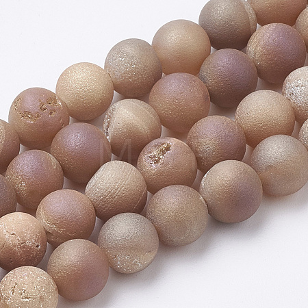 Electroplate Natural Druzy Geode Weathered Agate Beads Strands G-S284-10mm-08-1