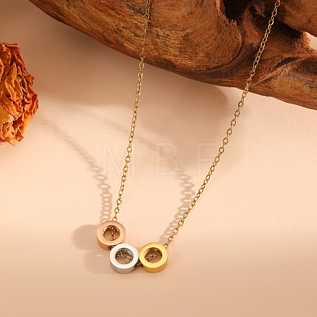 304 Stainless Steel Tri-Color Ring Pendant Necklaces for Women WG590E2-01-1