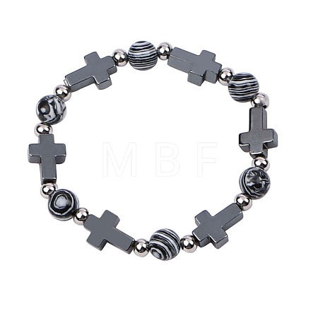 Synthetic Non-magnetic Hematite & Natural Gemstone Beads Stretch Bracelets for Women Men TK7593-1
