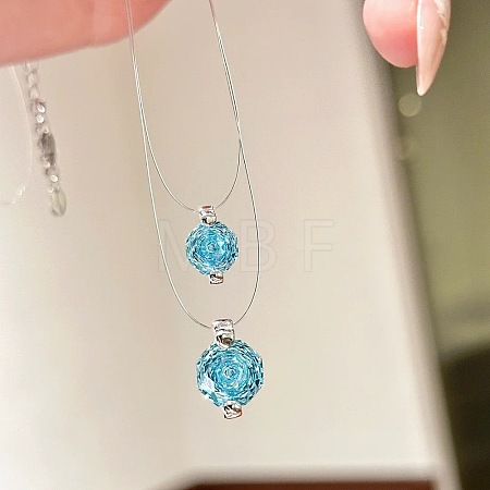 Brass Pave Cubic Zirconia Rose Flower Pendant Invisible Necklaces for Women WG2877B-01-1