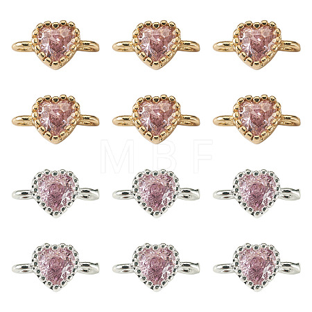 12Pcs 2 Colors Brass Pave Cubic Zirconia Heart Links Connector Charms KK-TA0003-48B-1