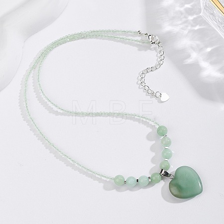 Bohemian Natural Green Aventurine Heart Pendant Round Beaded Necklaces for Women MR6044-2-1