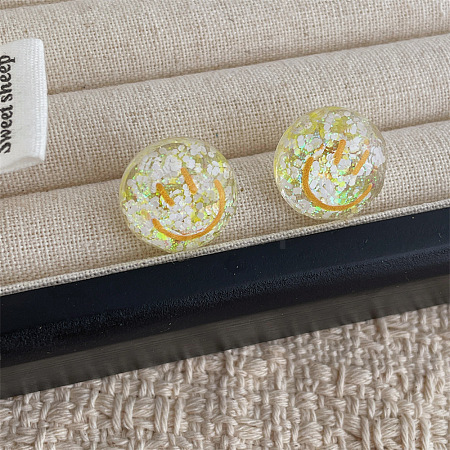 Transparent Acrylic Smiling Face Stud Earrings with Sequins FS-WG0A61D-02-1