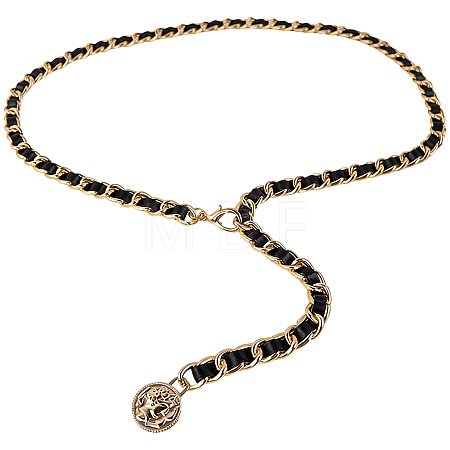 1Pc Alloy PU Leather Braided Waist Chains for Woman AJEW-CL0005-49A-1