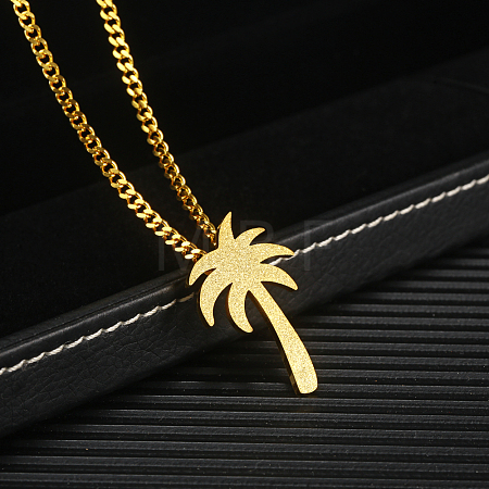 Hip Hop Stainless Steel Sandblasted Palm Tree Pendant Necklaces for Men DF1150-1-1