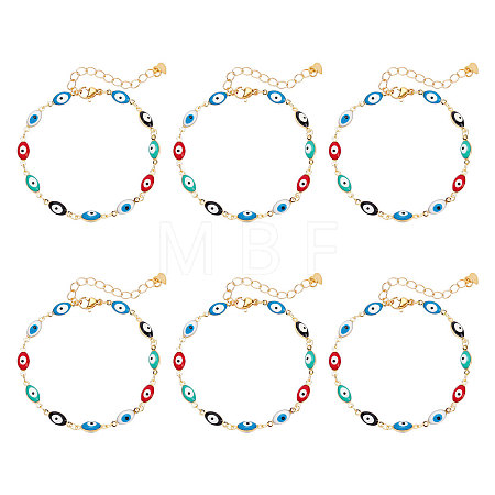 Brass Enamel Evil Eye Link Bracelets BJEW-NB0001-03-1