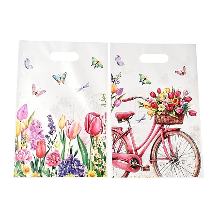 50Pcs 2 Styles Floral Bike Printed Plastic Gift Storage Tote Bags PL-CBAAD12-07-1