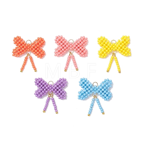 Glass Seed Beaded Bowknot Pendants PALLOY-MZ01055-1