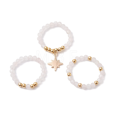 3Pcs 3 Styles Natural Rose Quartz Beaded Stretch Rings Set RJEW-JR00647-02-1