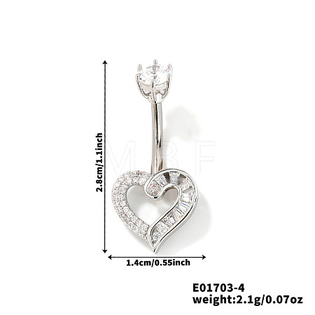 Heart Brass Rhinestone Belly Rings Curved Barbell OZ3962-4-1