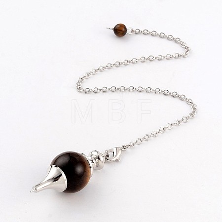 Natural Tiger Eye Sphere Dowsing Pendulums BJEW-E292-A09-1