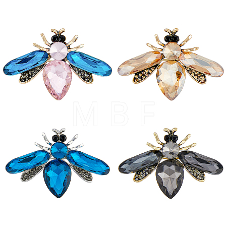 4Pcs 4 Colros Rhinestone Bee Brooch Pin JEWB-HY0001-03-1