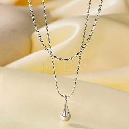 304 Stainless Steel Teardrop Pendant Double Layer Necklaces for Women WG23FFF-02-1