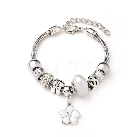 European Style Zinc Alloy Enamel & 201 Stainless Steel & Plastic & Rhinestone Charm Bracelets FS-WG22A2C-03-1