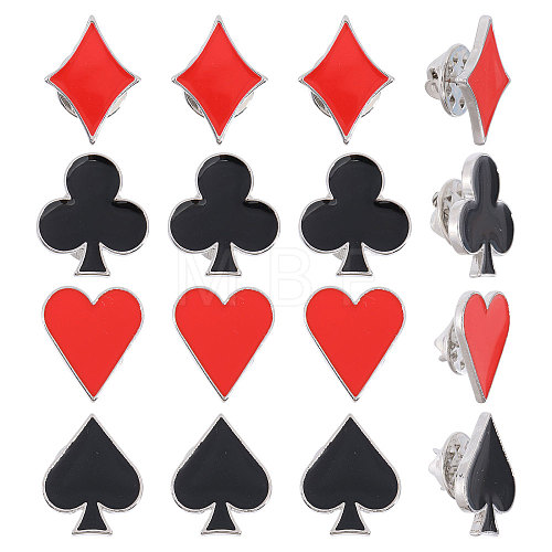 CHGCRAFT 16Pcs 4 Styles Playing Card Sign Enamel Pin JEWB-CA0001-51-1