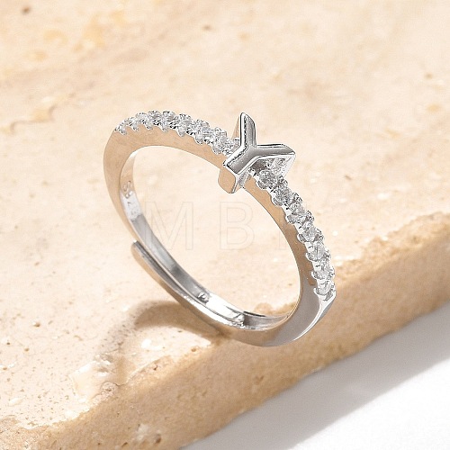 S925 Sterling Silver Adjustable Letter Rings for Women RJEW-M068-01P-Y-1