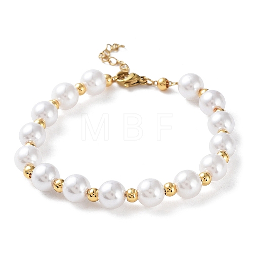 Plastic Pearl Round Beaded Bracelet BJEW-F463-02G-1
