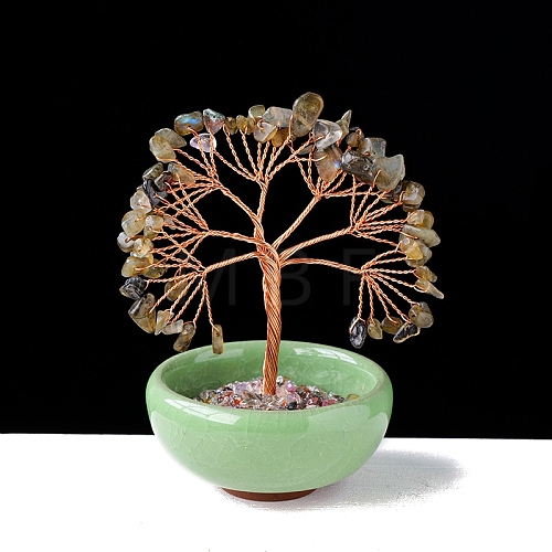 Natural Labradorite  Chips Tree of Life Decorations with Bowl Base PW-WG1DC7A-08-1