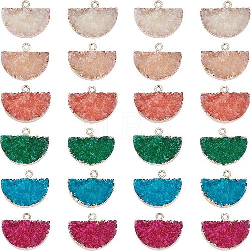 SUPERFINDINGS Electroplate Druzy Resin Semi Circle Pendants RESI-FH0001-08LG-1