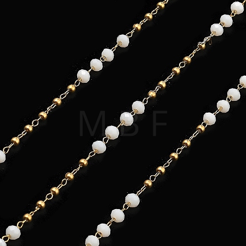 Rondelle Glass Beaded Link Chains CHS-G028-07G-01-1