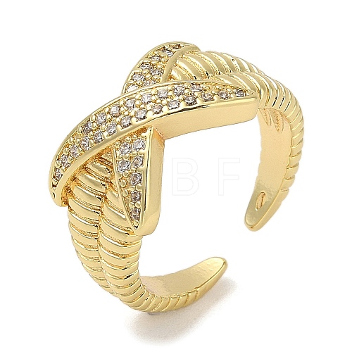 Rack Plating Brass Micro Pave Cubic Zirconia Cuff Finger Rings for Women RJEW-C114-15C-G-1