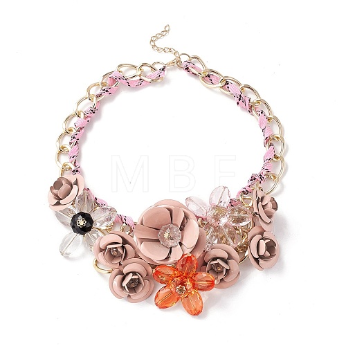 Rose & Sunflower Drama Bib Necklace NJEW-I112-01D-1