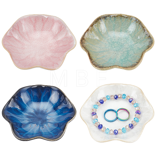 4Pcs 4 Colors Flambed Glazed Lotus Leaf Multi-Use Jewelry Plate for Rings Necklace Bracelet Display AJEW-FG0003-59-1