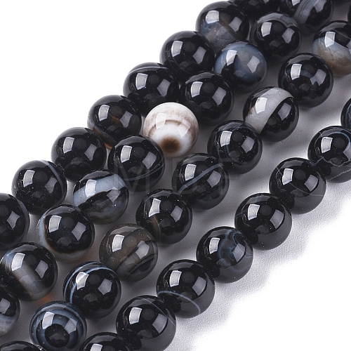 Natural Black Agate Beads Strands G-G582-4mm-60-1