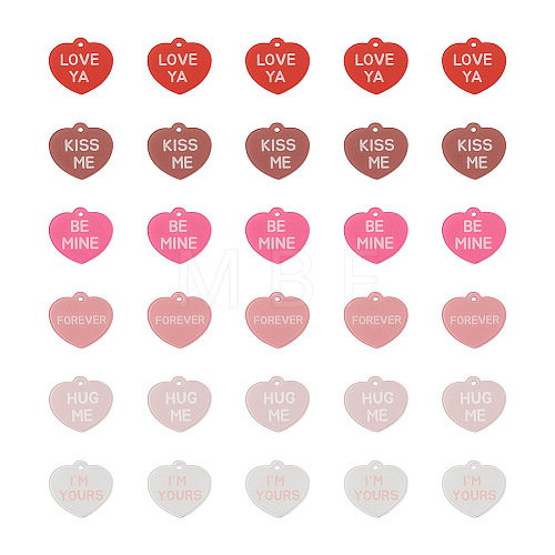 Beadthoven 30Pcs 6 Colors Valentine's Day Opaque Acrylic Pendants SACR-BT0001-03-1