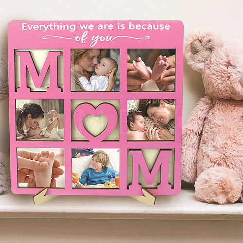 Mother's Day Wood Nine-grid Photo Frame Stand for Mom Gift PW-WG5A7FE-02-1