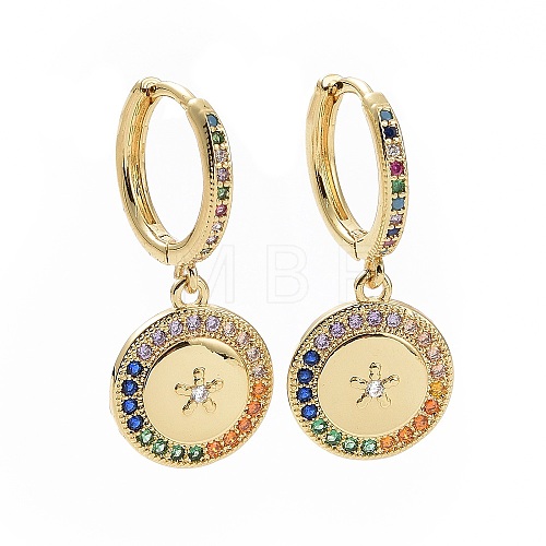 Colorful Cubic Zirconia Star Dangle Hoop Earrings EJEW-I280-04G-1