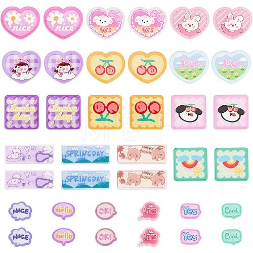 38Pcs 19 Style Transparent Printed Acrylic Cabochons TACR-CA0001-16-1