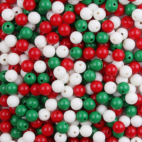 3 Colors Red Green White Christmas Themed Opaque Acrylic Beads XMAS-PW0001-208A-1