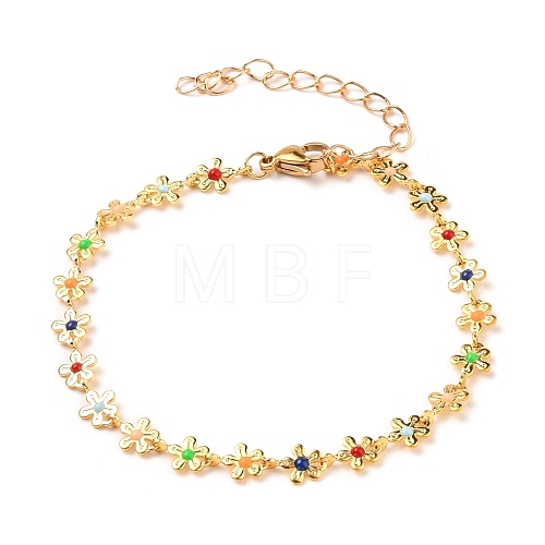 Brass Enamel Flower Link Chain Bracelets BJEW-JB05591-1