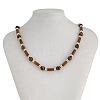 Adjustable Vintage Bohemian Men's Round Natural Tiger Eye and Column Wood Beaded Necklaces HA1225-1