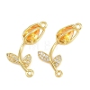Rack Plating Brass Micro Pave Clear Cubic Zirconia Flower Connertor Charms KK-Z043-03I-1