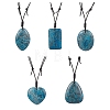 Dyed Natural Blue Crazy Agate Geometric Pendant Adjustable Black Waxed Cotton Cord Necklaces for Women NJEW-JN05475-2