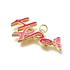 October Breast Cancer Pink Awareness Ribbon Brass Enamel Pendants KK-S517-04G-G-2