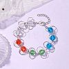 Copper Wire Wrapped Colorful Faceted Glass Round Bead Link Bracelets for Women BJEW-JB10320-2