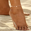 1Pc Brass Curb Chain Flower Charm Anklets AJEW-LP0007-64-1