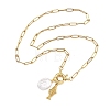 Ocean 304 Stainless Steel Fish and Natural Baroque Keshi Pearl Coin Bead Pendant Paperclip Chain Necklaces for Women NJEW-JN06327-2