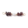 Natural Garnet Chip & Natural Cultured Freshwater Pearl Rice Beaded Connector Charms PALLOY-JF03707-04-1