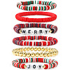 6Pcs 6 Styles Christmas Theme Polymer Clay Heishi Beads Stretch Bracelets & Brass Round Beads Stretch Bracelets Set BJ5719-1-1