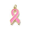 October Breast Cancer Pink Awareness Ribbon Brass Enamel Pendants LS-KK-S517-04F-G-1