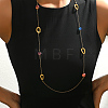French Stainless Ssteel Twisted Oval with Colorful Glass Beads Long Link Chain Necklaces for Women XI4819-3