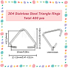 SUNNYCLUE 400Pcs 304 Stainless Steel Triangle Rings STAS-SC0006-24-2