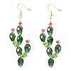 Brass Glass Cactus Dangle Earrings EJEW-TADJ00001-1